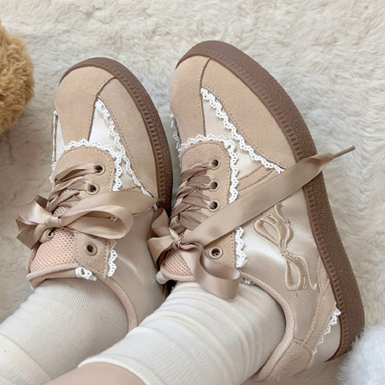 Clearance-Size 36 Khaki Fold-over Design Lace Trim Sneakers