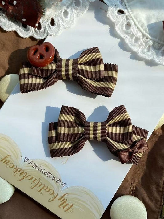 Brown Striped Pattern Bowknot Hairclips