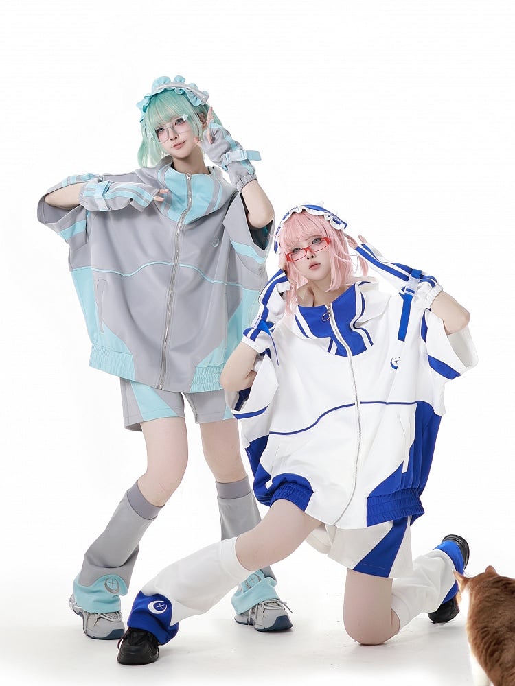 Moon and Star Embroidery Blue & White Leg Warmers