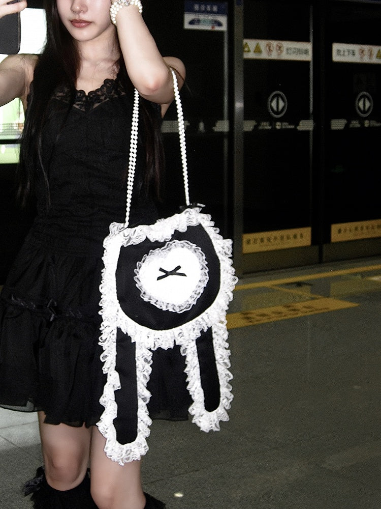 Lolita One-Shoulder Bag with Rabbit Ears and Beaded Chain 4 Color Options