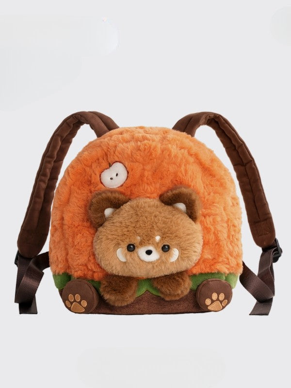 Brown&Orange Apple Design Cute Plush Hamburger Red Panda Backpack Middle/Large Size