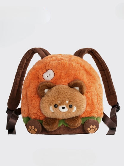 Brown&Orange Apple Design Cute Plush Hamburger Red Panda Backpack Middle/Large Size