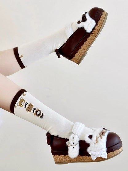 Brown Bear and Cookies Pattern Lolita Calf Socks