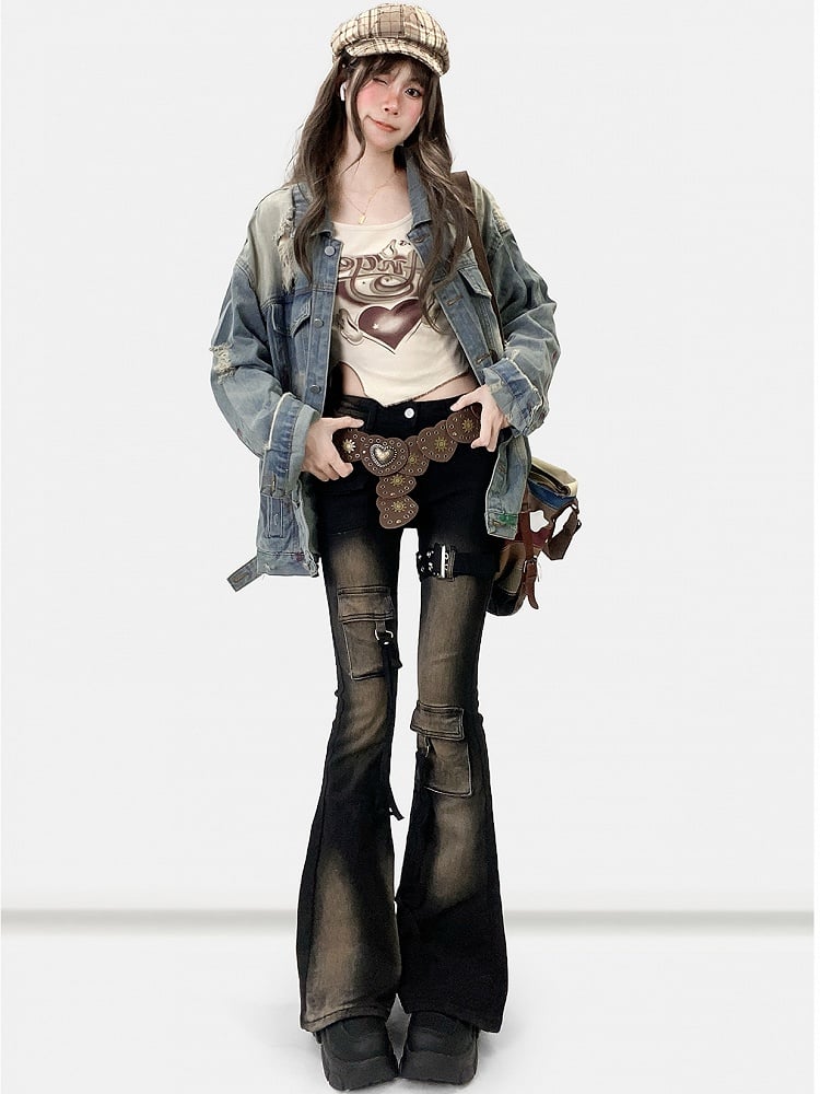 Black Bittersweet Distressed Design Flare Silhouette Jeans