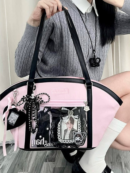 Black&Pink Fan-shaped Ita Shoulder Bag