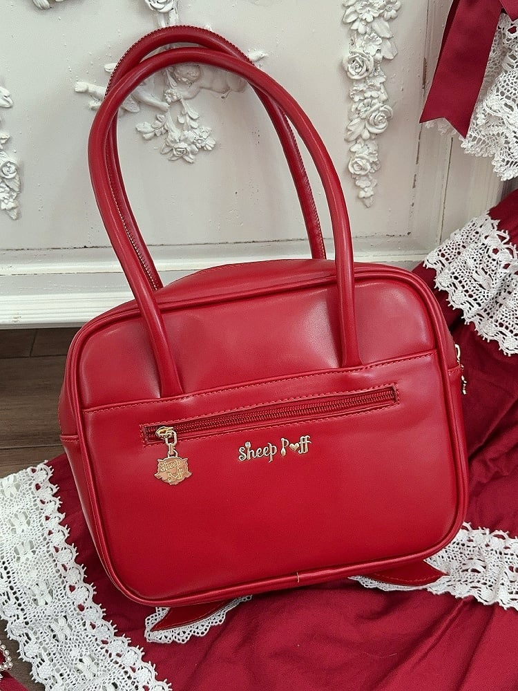 Red Lace Trim Bowknot Design Hand Bag