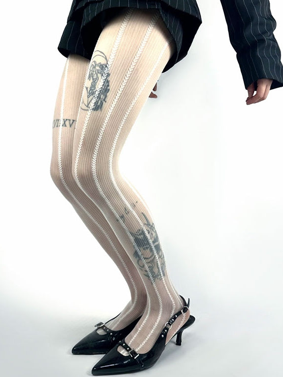 Purple/Brown/White Heart Striped Tights