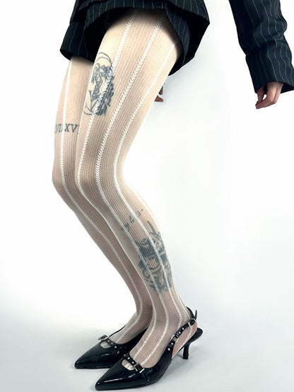 Purple/Brown/White Heart Striped Tights