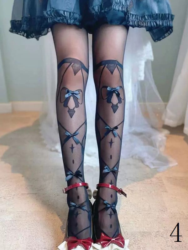 11 Options White/Black Sweet Lolita Overknee Stockings With Black/White/Pink/Blue/Red Bowknot Details