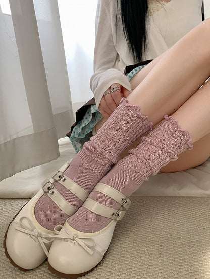 Light Gray/White/Dark Gray/Black/Pink Knitted Loose Calf Socks
