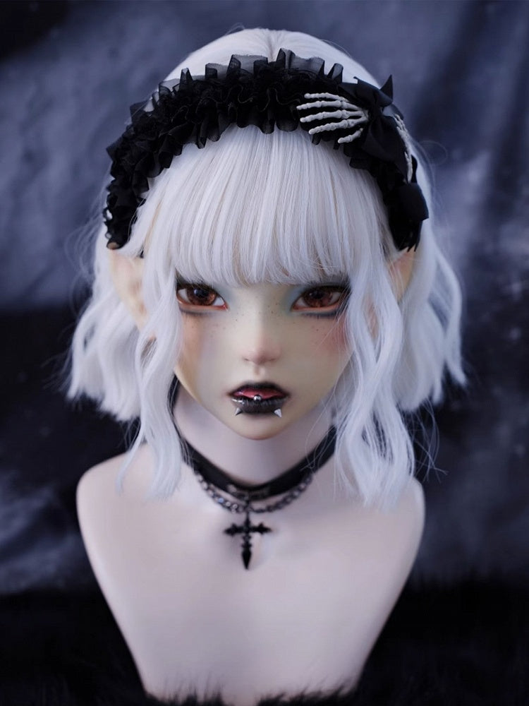 Gothic Skeleton Hands Black Ruffled KC