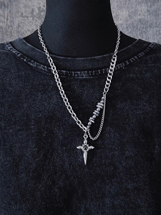 Gothic Silver Cross Pendant Chain Necklace