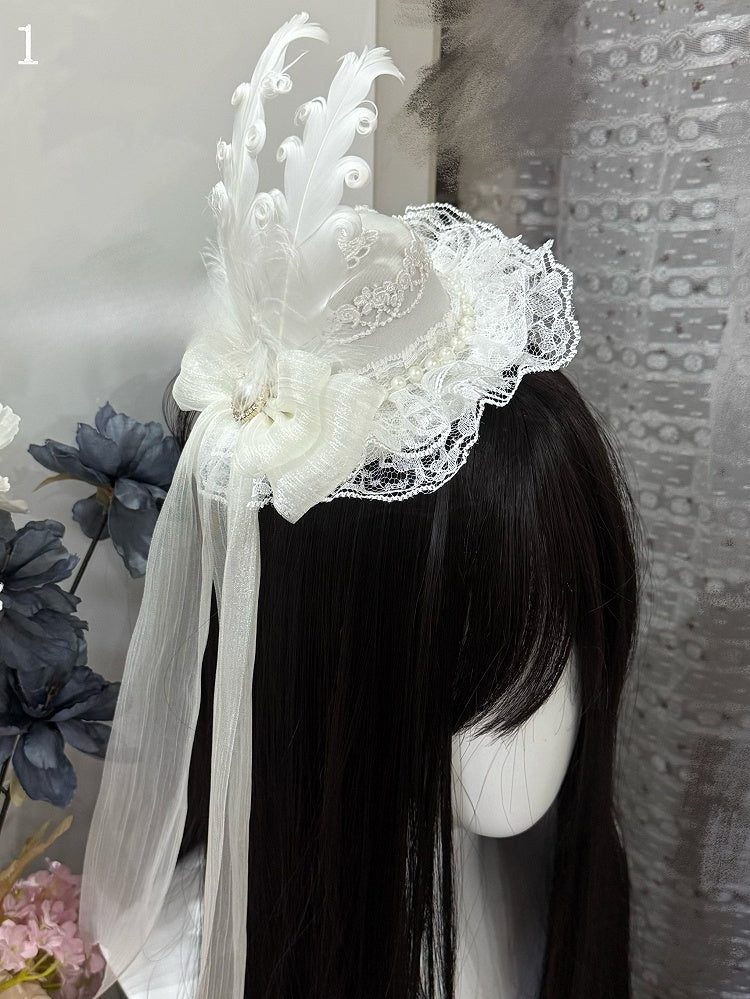 5 Options Feather Decorated Bownot Design Lace Trim Mini Hat