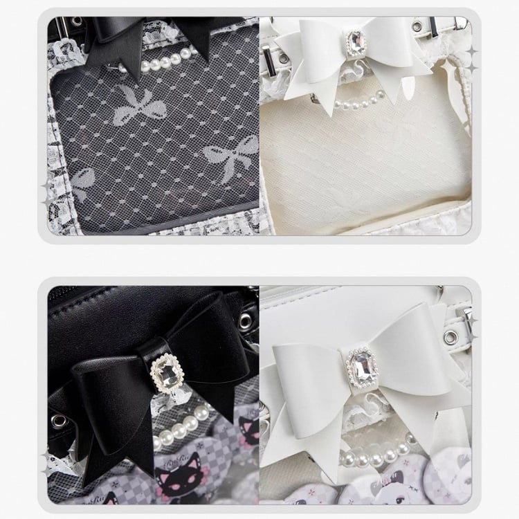 Jirai Kei White Lace Trim Ita Tote – Large Capacity, Top Handle