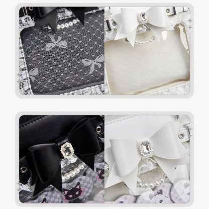 Jirai Kei White Lace Trim Ita Tote – Large Capacity, Top Handle