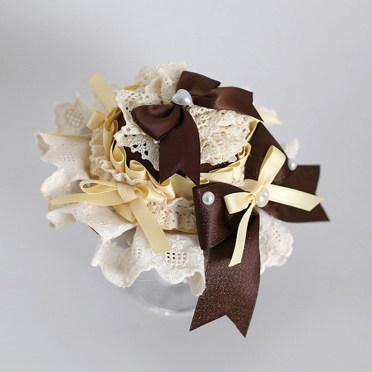 Yellow&Brown Sweet Lolita Beaded Decorated Bowknot Details Mini Hat