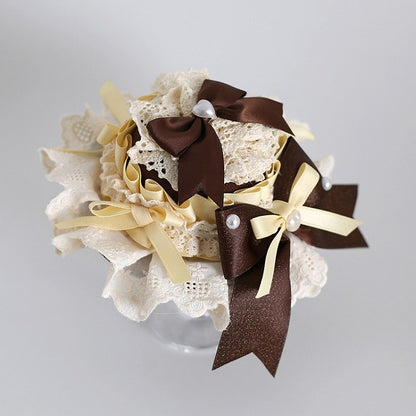 Yellow&Brown Sweet Lolita Beaded Decorated Bowknot Details Mini Hat
