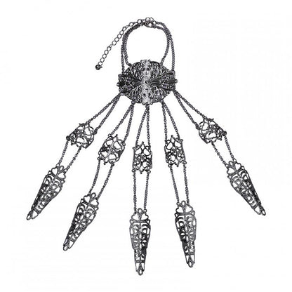 Cyberpunk Finger Nail Ring Bracelet Gothic Hand Accessory Silver/Metallic Color