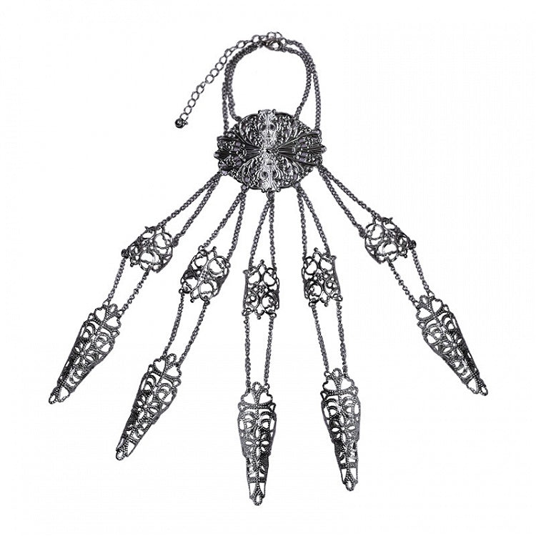 Cyberpunk Finger Nail Ring Bracelet Gothic Hand Accessory Silver/Metallic Color