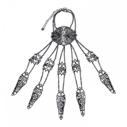 Cyberpunk Finger Nail Ring Bracelet Gothic Hand Accessory Silver/Metallic Color