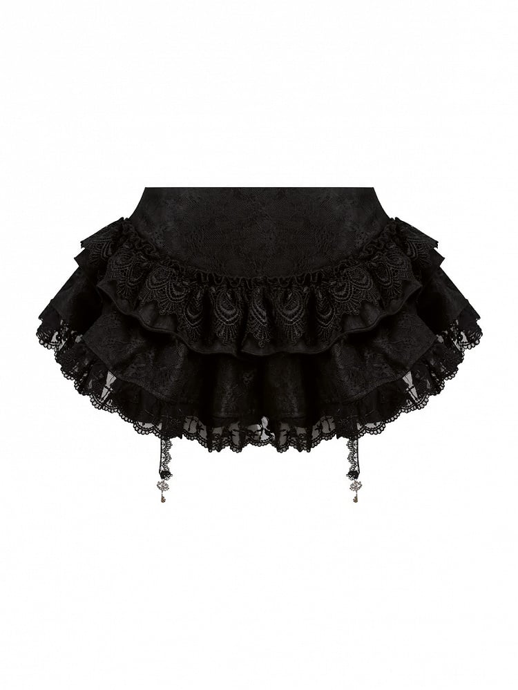 Black Tiered Lace Skirt with Key Charm Accents
