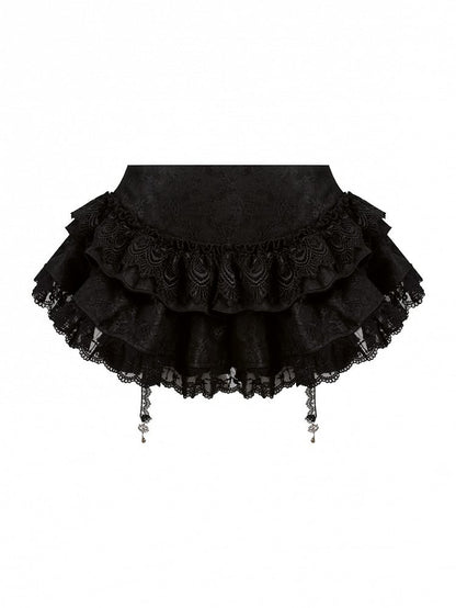 Black Tiered Lace Skirt with Key Charm Accents
