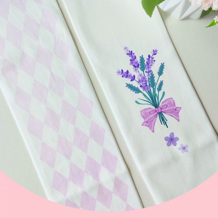 White & Pink Lavender Print Diamond Pattern Over Knee Stockings