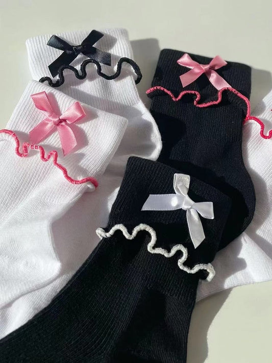 8 Options Ruffled Contrast Trim Lolita Ankle Socks