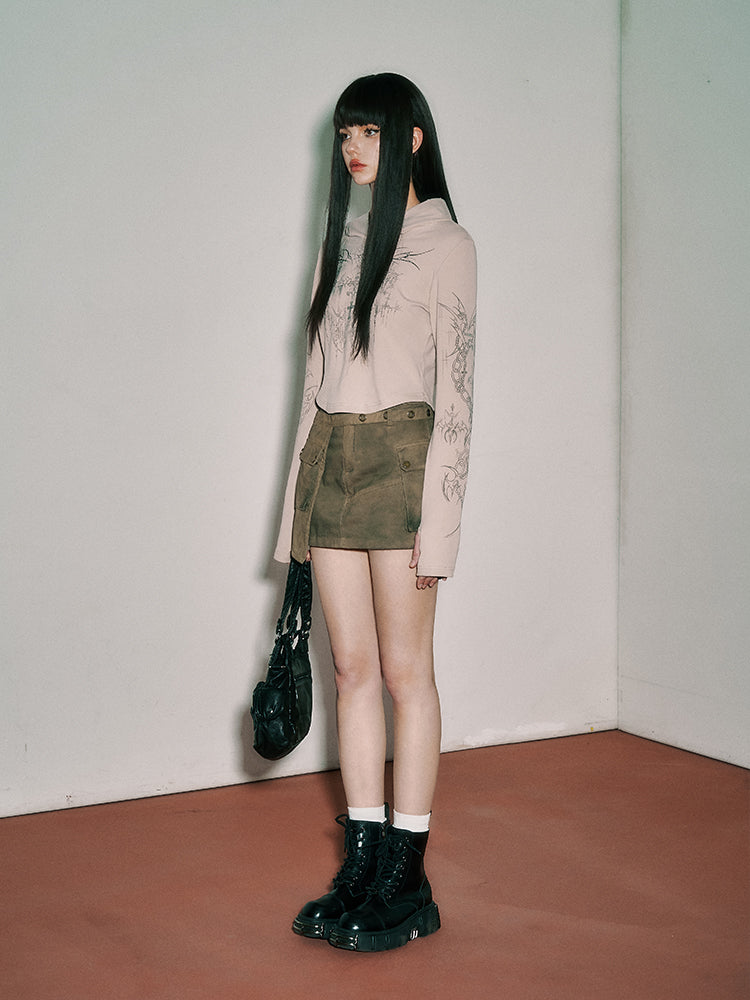 Punk Rock Cross and Spiderweb Print Camel Sun Protection Hooded Top