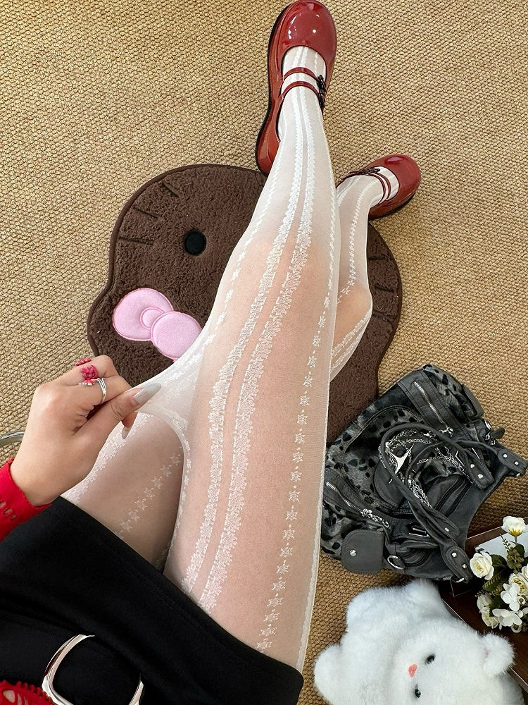 Black/White Y2K Floral Striped Tights