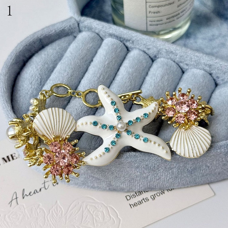 4 Options Y2K Bittersweet Starfish Shell And Rhinestone Decorated Bracelet/Necklace