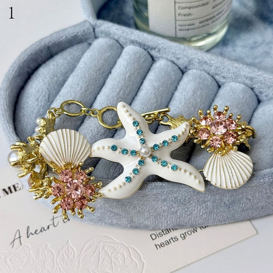 4 Options Y2K Bittersweet Starfish Shell And Rhinestone Decorated Bracelet/Necklace