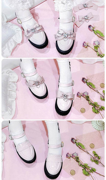 Jirai Kei Rhinestones Bow Clips Pink Chunky Heels Landmine Style Platforms