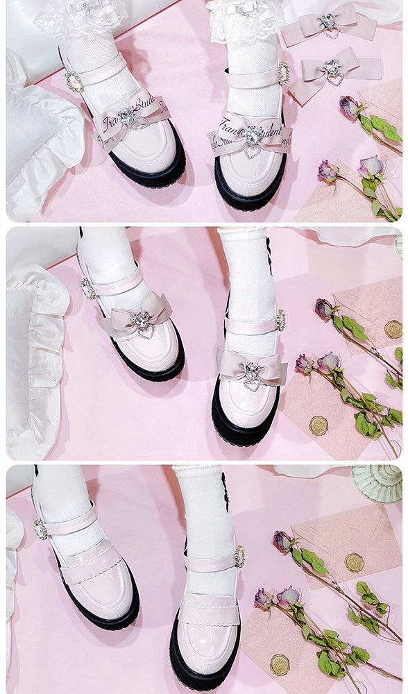 Jirai Kei Rhinestones Bow Clips Pink Chunky Heels Landmine Style Platforms