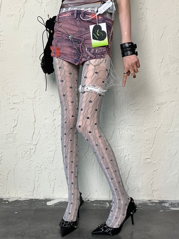 Gray Y2K Cut-out Design Tights