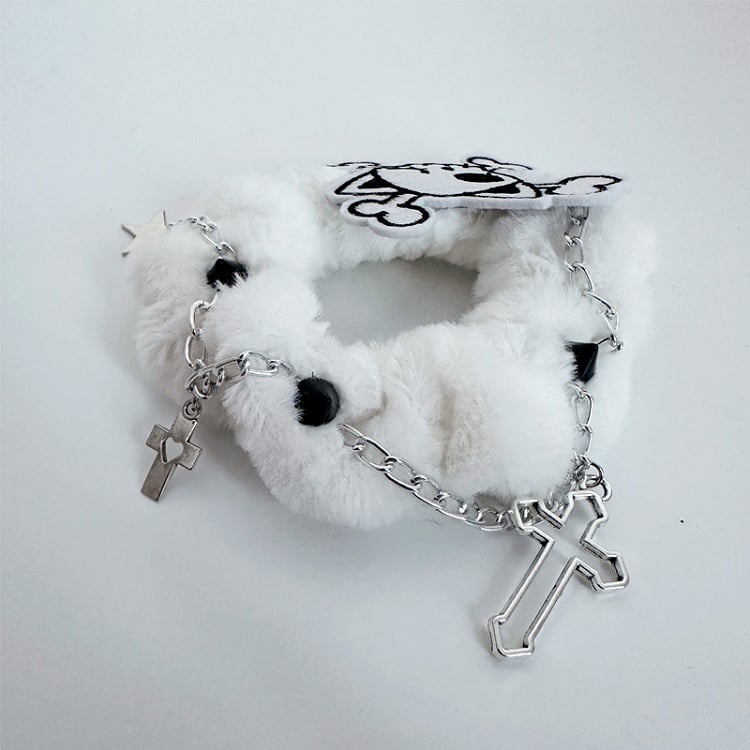 Black/White Skeleton Applique Gothic Plush Scrunchie