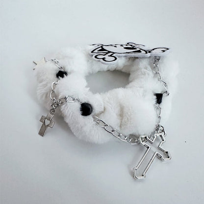 Black/White Skeleton Applique Gothic Plush Scrunchie