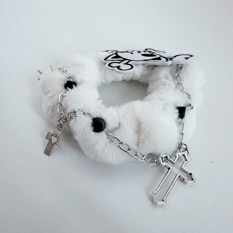 Black/White Skeleton Applique Gothic Plush Scrunchie