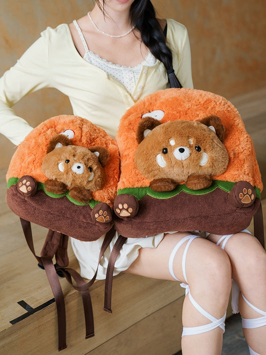 Brown&Orange Apple Design Cute Plush Hamburger Red Panda Backpack Middle/Large Size