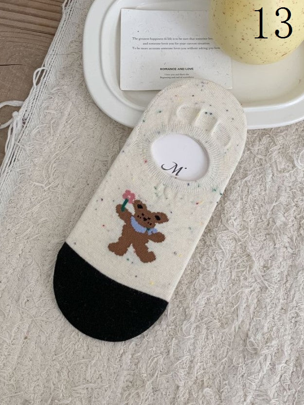 17 Options Colorful Ankle Socks With Cake/Apple/Bear/Puppy/Bowknot/Polka-dot/Striped Pattern/Floral Print