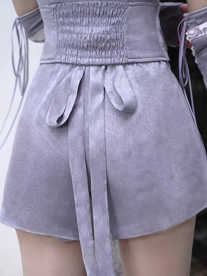 Purple Flower Chinoiserie Knot Corset Belt