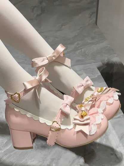 Pink Spoon Decorated Bowknot Details Sweet Lolita High Block Heels