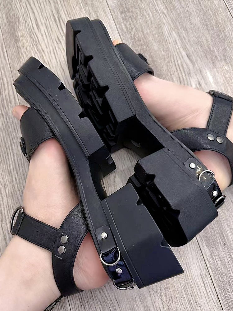 Black Square Toe Punk Platform Sandals