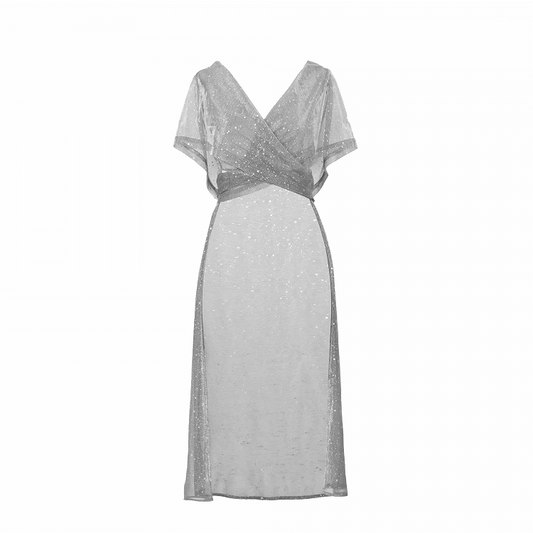 Y3K Fashion Futuristic Silver Cyberpunk  Sequin Detail Hooded Cloak