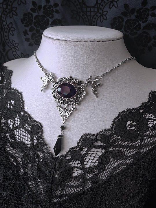 Gothic Rhinestones Silver Vintage Necklace