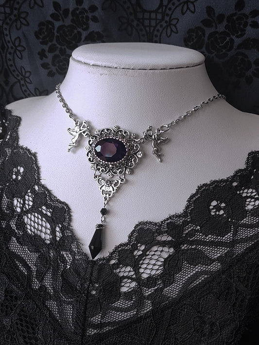 Gothic Rhinestones Silver Vintage Necklace