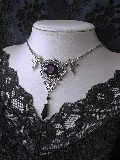 Gothic Rhinestones Silver Vintage Necklace