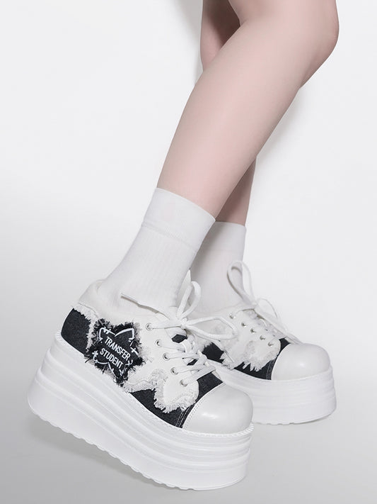 Denim Stars Black and White Punk Rock Platform Sneakers