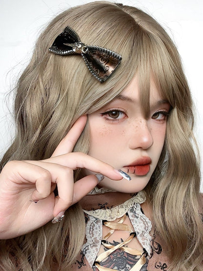 Dark Brown Punk PU Bowknot Hairclip