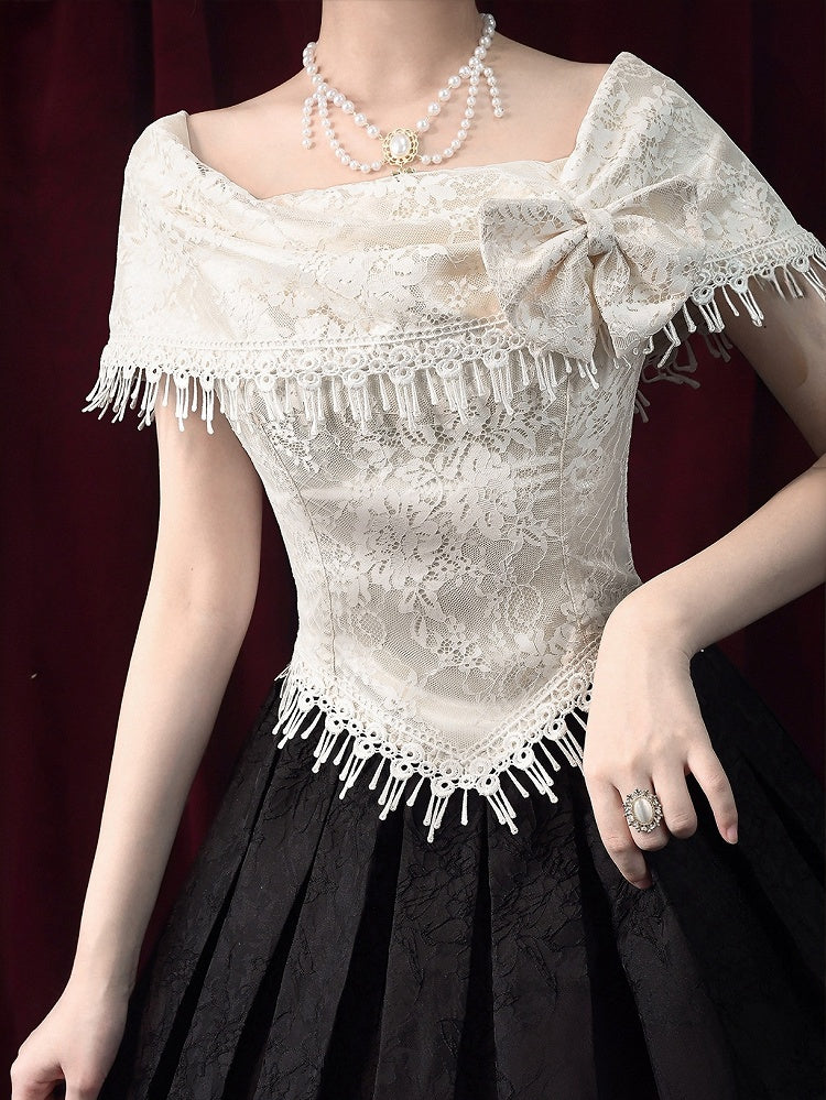 True Love Apricot Off-the-shoulder Neckline Top Asymmetrical Tassels Hemline